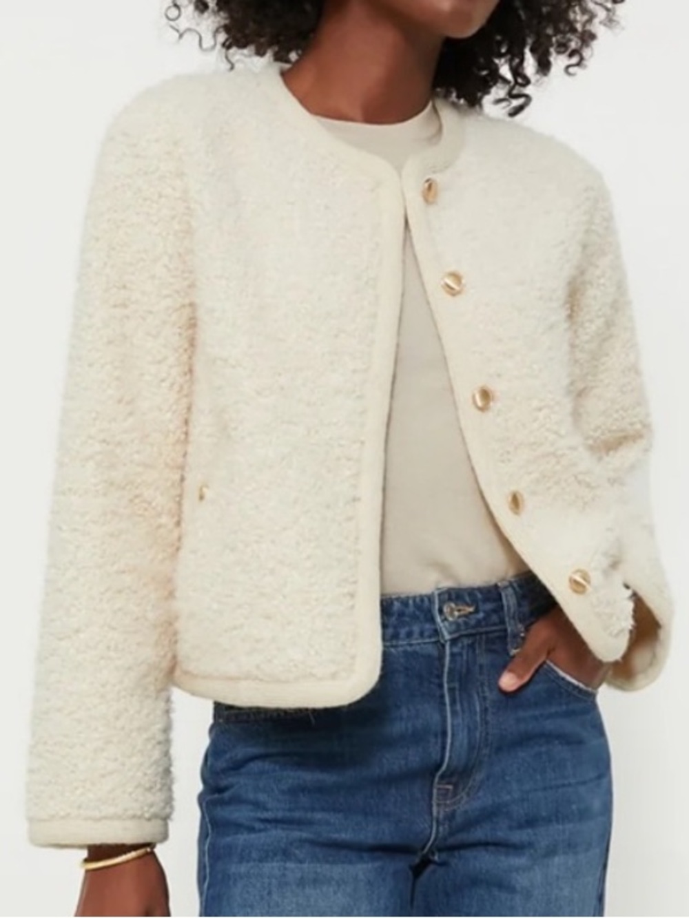 Tuckernuck Hyacinth House Cream Sherpa Cameron Jacket Gold Button - Picture 12 of 14